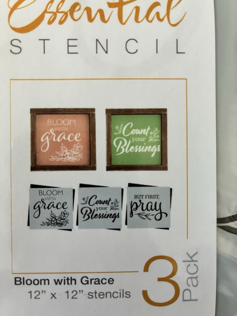 Essential Stencil Reuse 3 Pk 12 X 12” Bloom With Grace Flexible Washable Strong